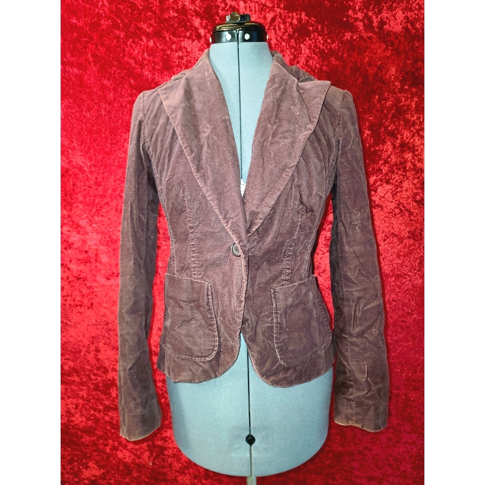 New York & Company Stretch Purple button up blazer with Pockets